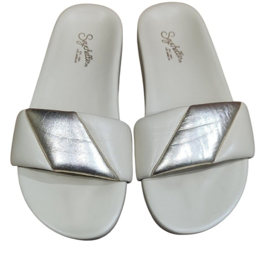 Seychelles Anthropologie Cream Gold Leather Trilogy Slides Boho Chic Coastal 7